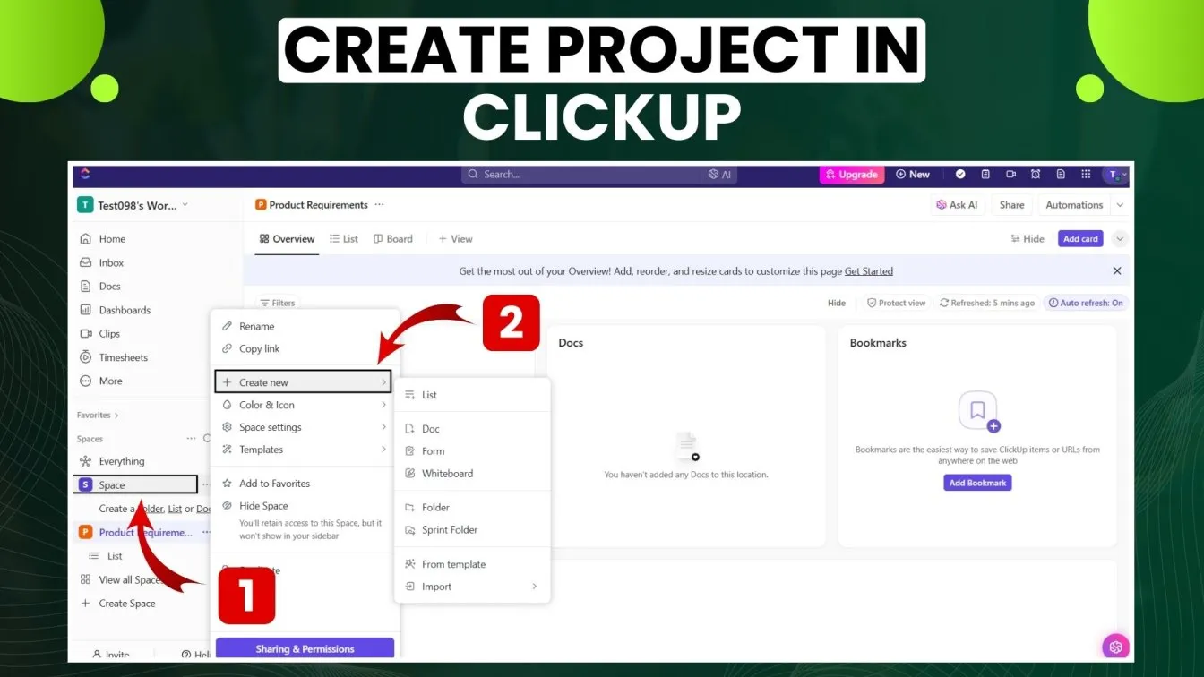 Create Project in ClickUp
