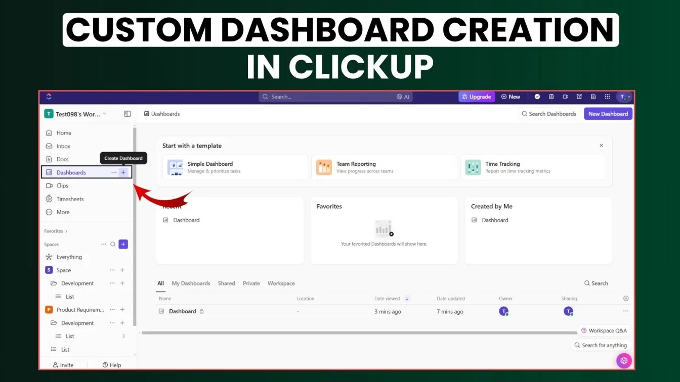 Custom Dashboard Creation in ClickUp