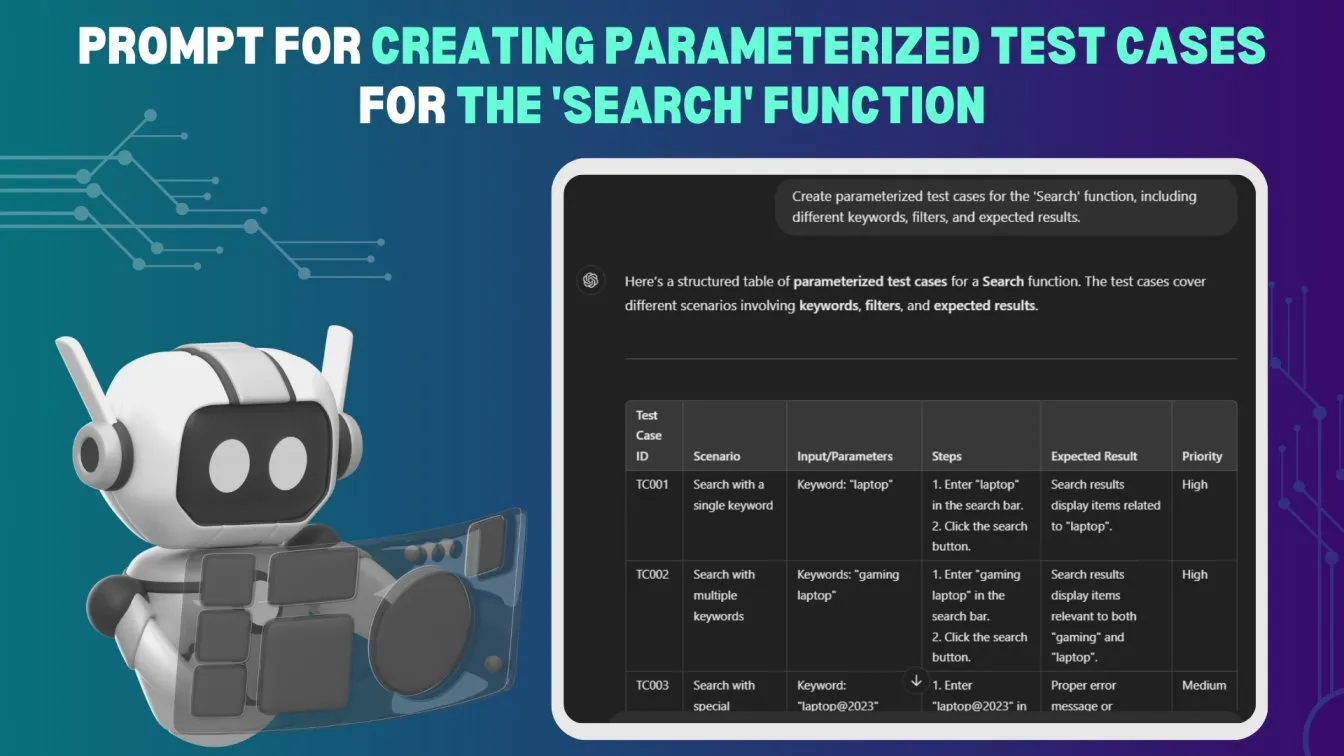 Prompt for creating parameterized test cases for the 'Search' function