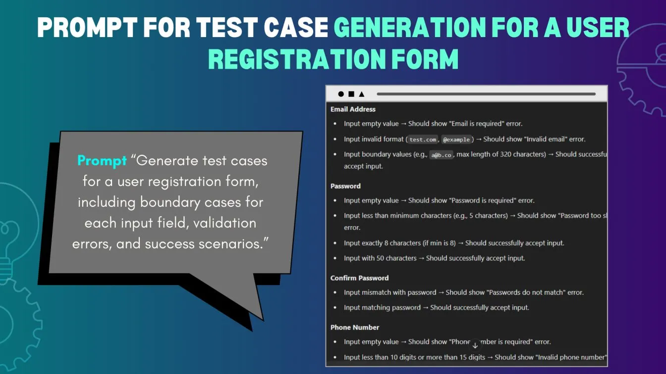 Prompt for test case generation for a user registration form