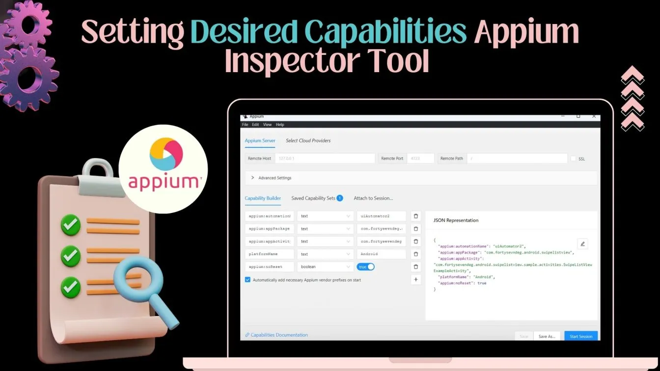 Setting Desired Capabilities Appium Inspector Tool