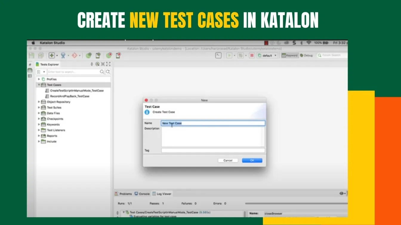 Create new test cases in Katalon