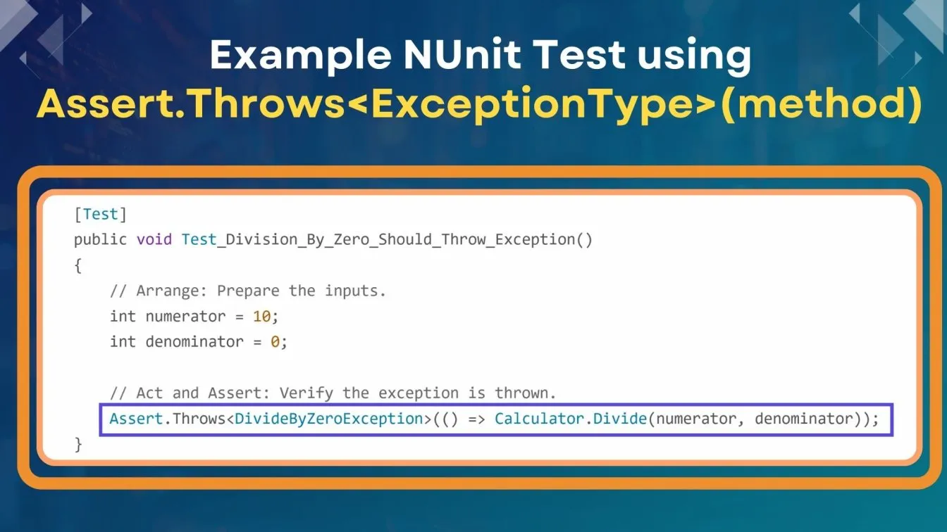 NUnit Test using Assert.Throws<ExceptionType>(method)