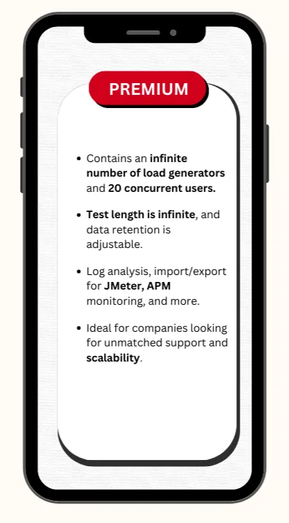 Premium Plan: Customizable settings and limitless testing capacity.