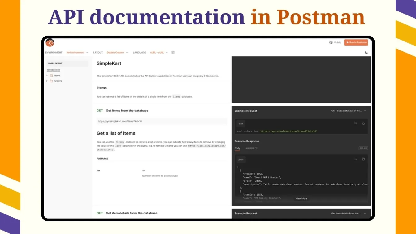 API documentation in Postman