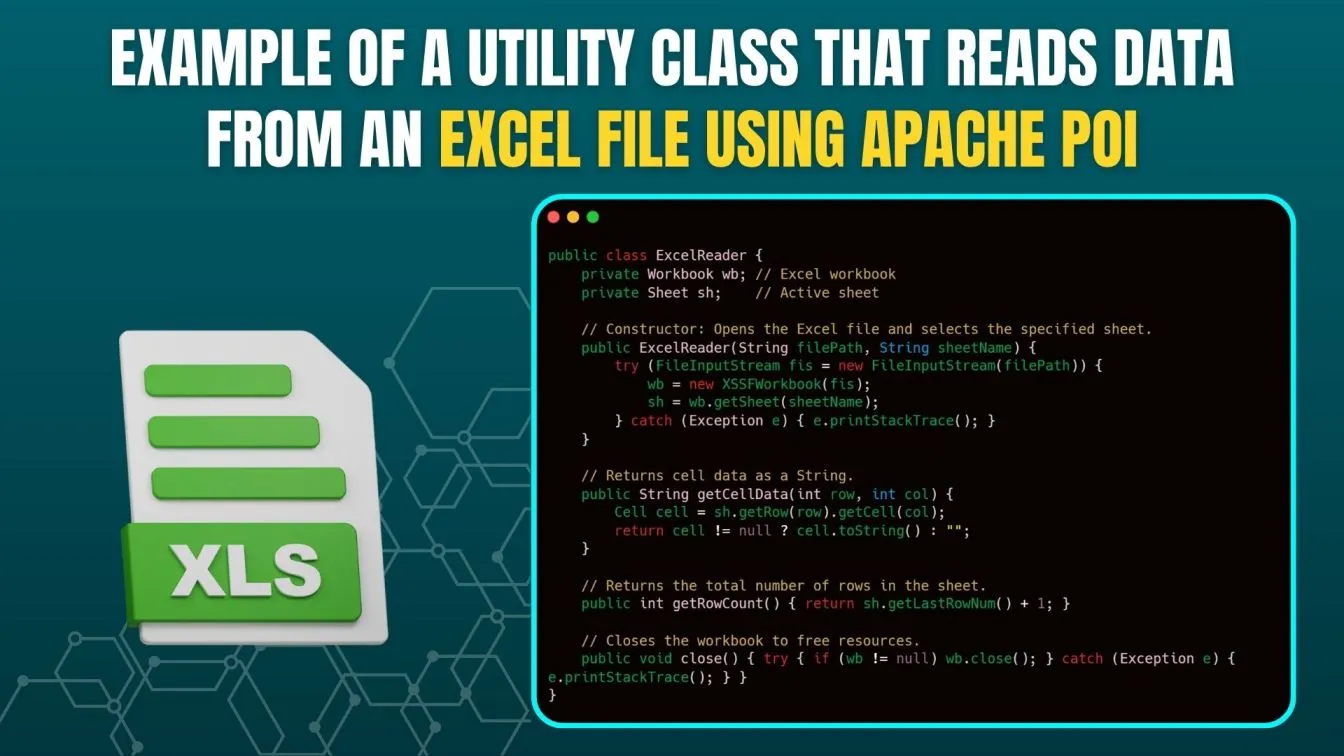 Example of a Utility Class that Reads Data from an Excel file using Apache POI