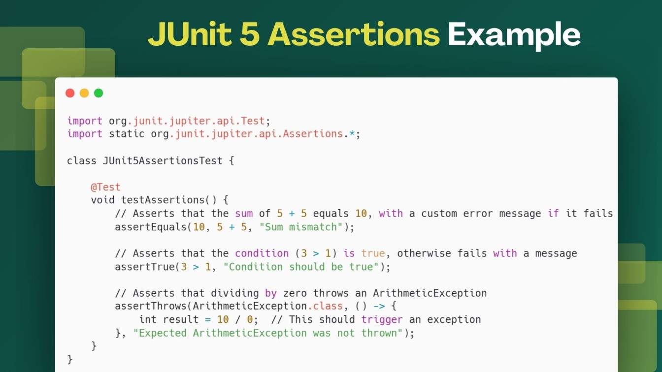 JUnit 5 Assertions Example
