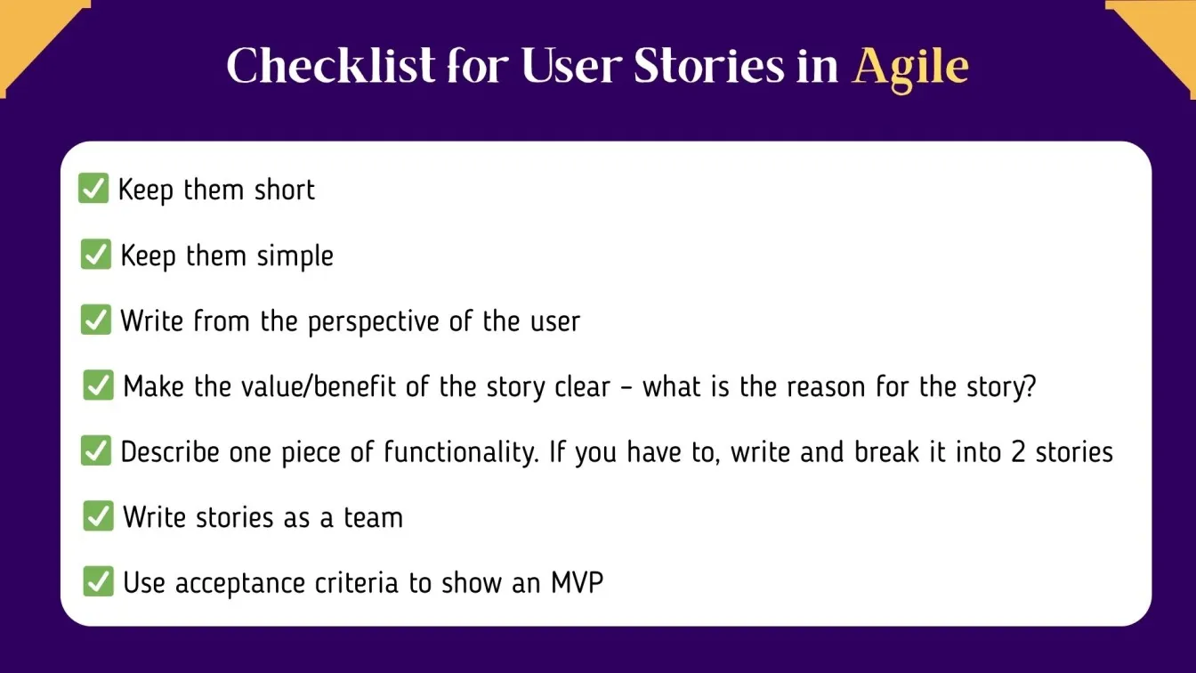 Checklist for User Stories in Agile