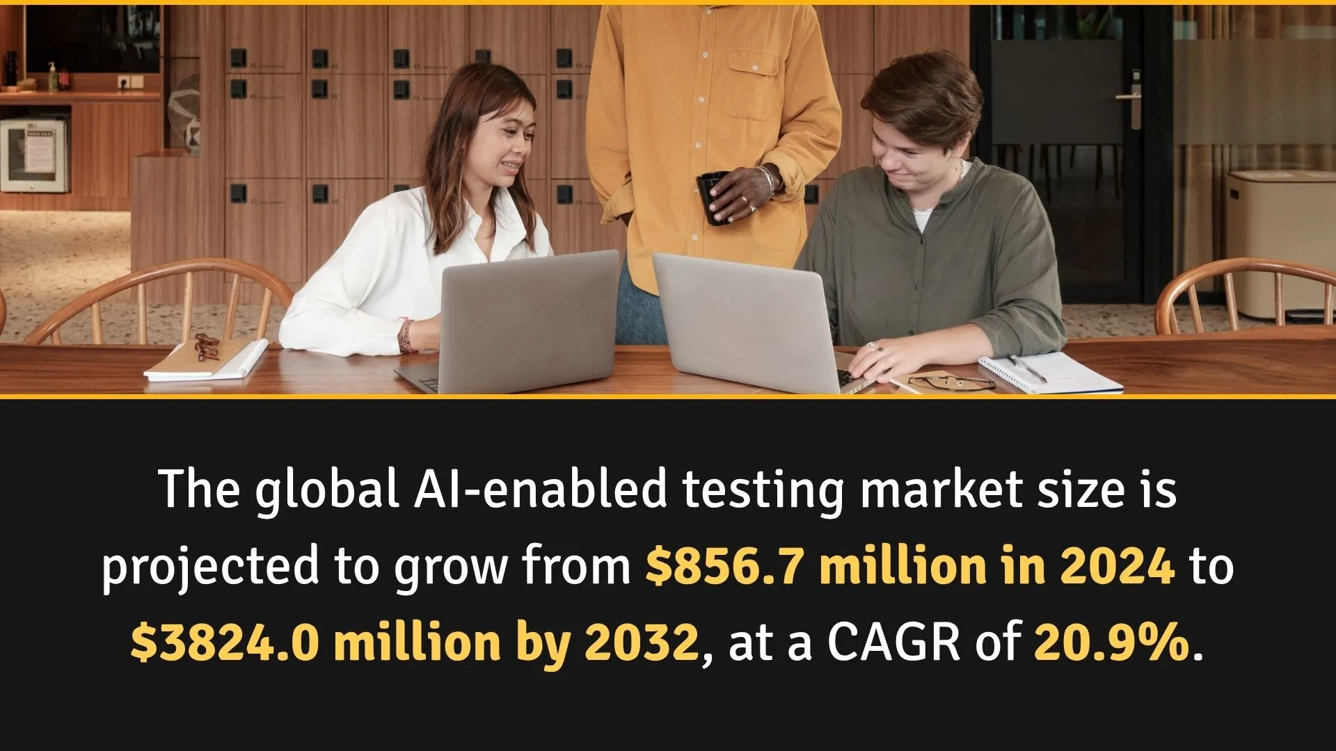 The global AI-enabled testing market size is projected to grow from $856.7 million in 2024 to $3824.0 million by 2032, at a CAGR of 20.9%
