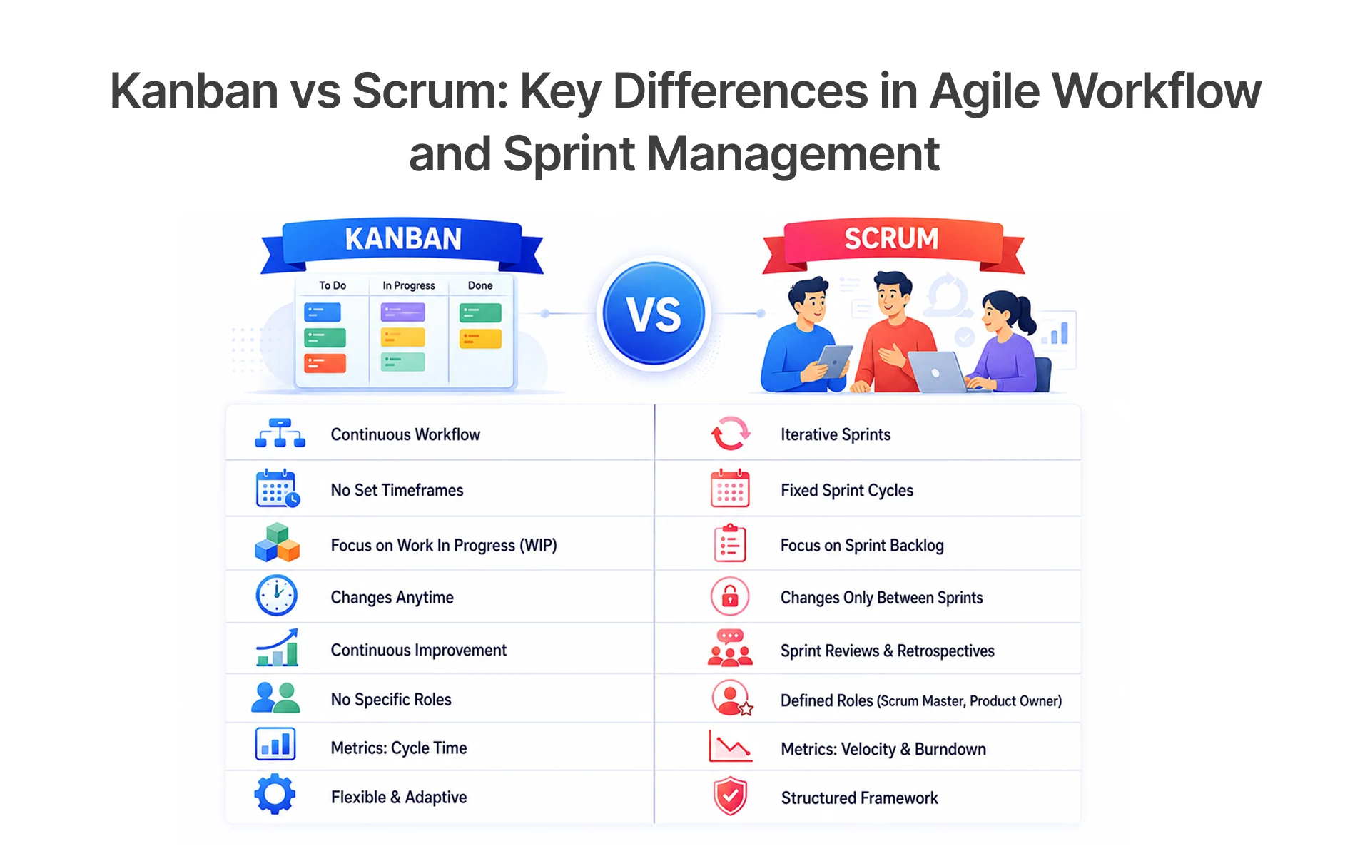 Kanban vs Scrum workflow comparison for Agile QA teams