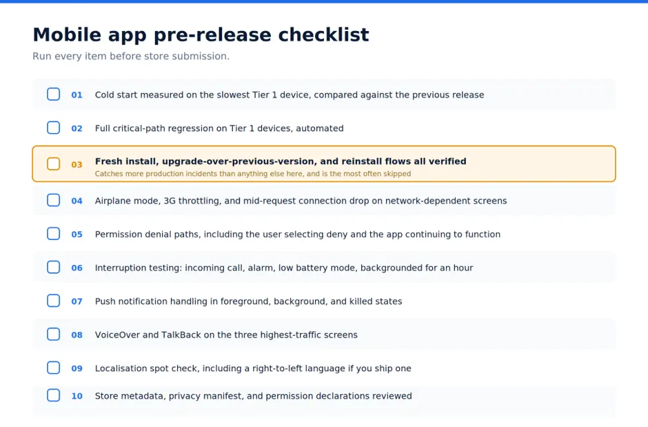 Mobile app pre-release checklist