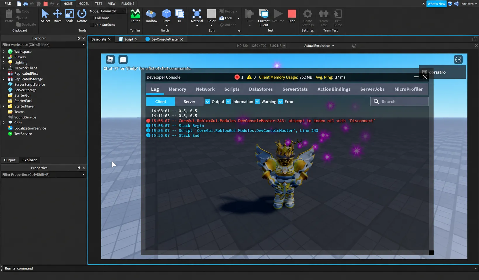 Roblox Studio Console