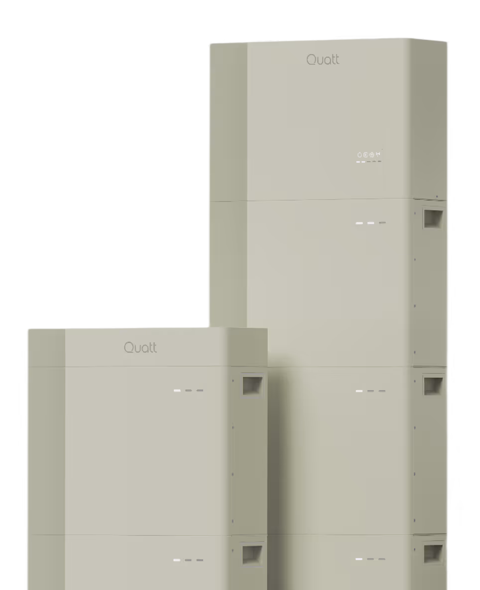 Quatt HomeBattery. Een lichtgroene thuisbatterij met een mooi design.