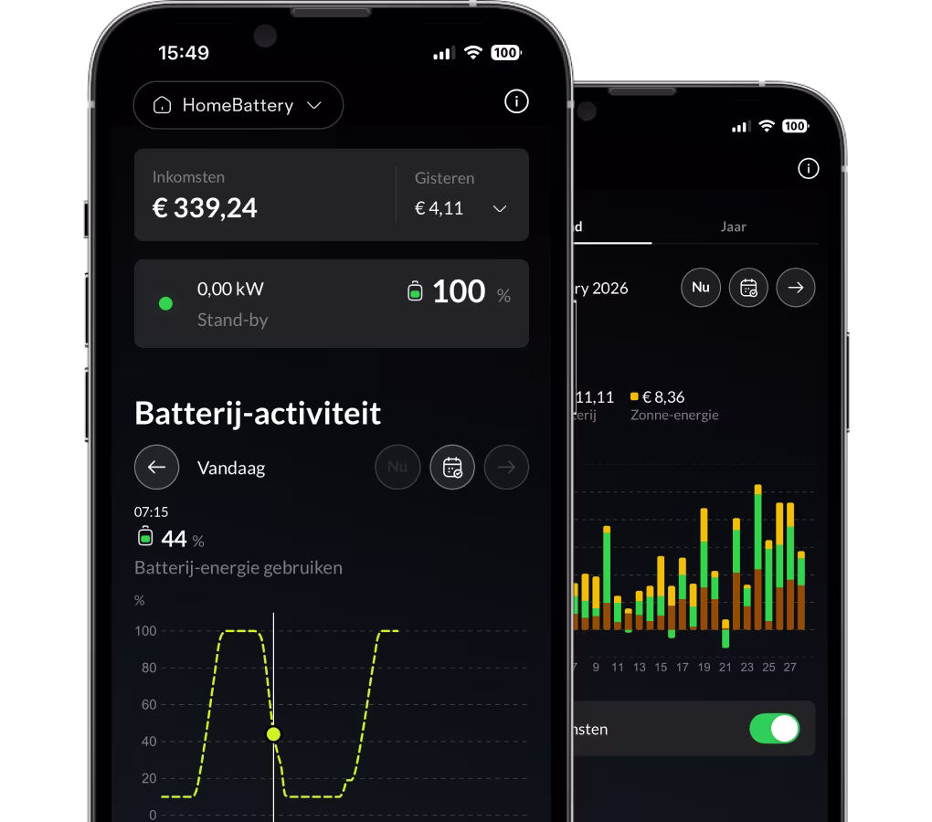De Quatt app interface voor de HomeBattery