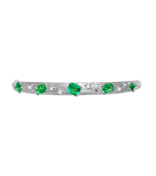18K White Gold Emerald and Diamond Bangle - Capri Collection - Dejade Jewellery