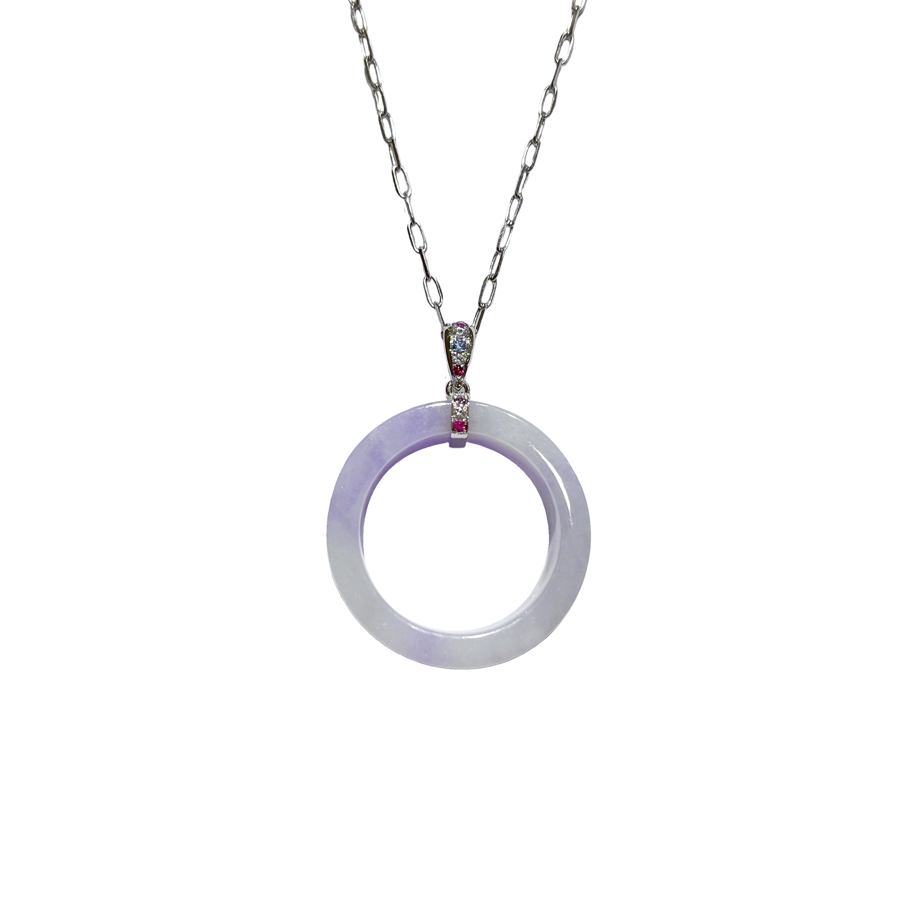 18K White Gold Lavender Jadeite and Diamond Pendant Necklace - Classic Collection - Dejade Jewellery