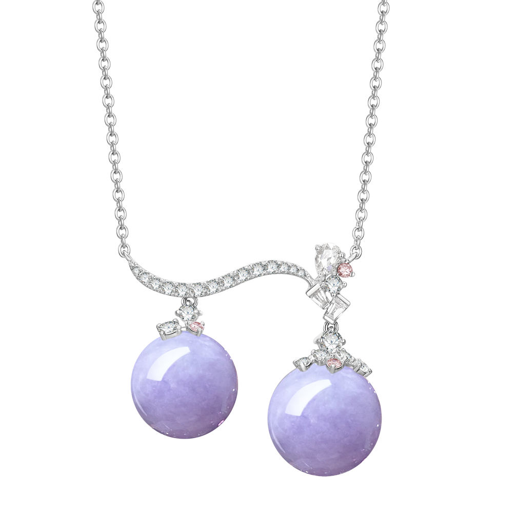 18K White Gold Lavender Jadeite and Diamond Necklace - Rose Collection - Dejade Jewellery