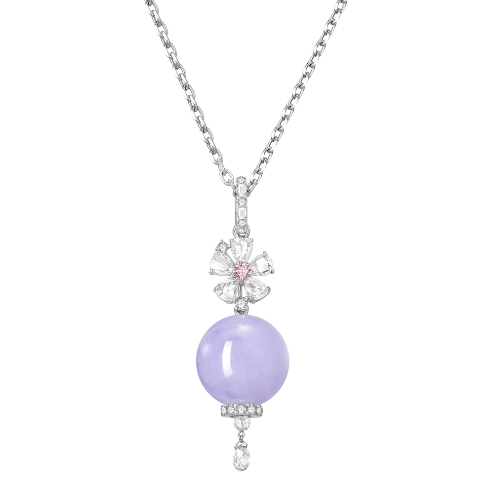 18K White Gold Rose Collection Lavender Jadeite and Diamond Pendant - Rose Collection - Dejade Jewellery