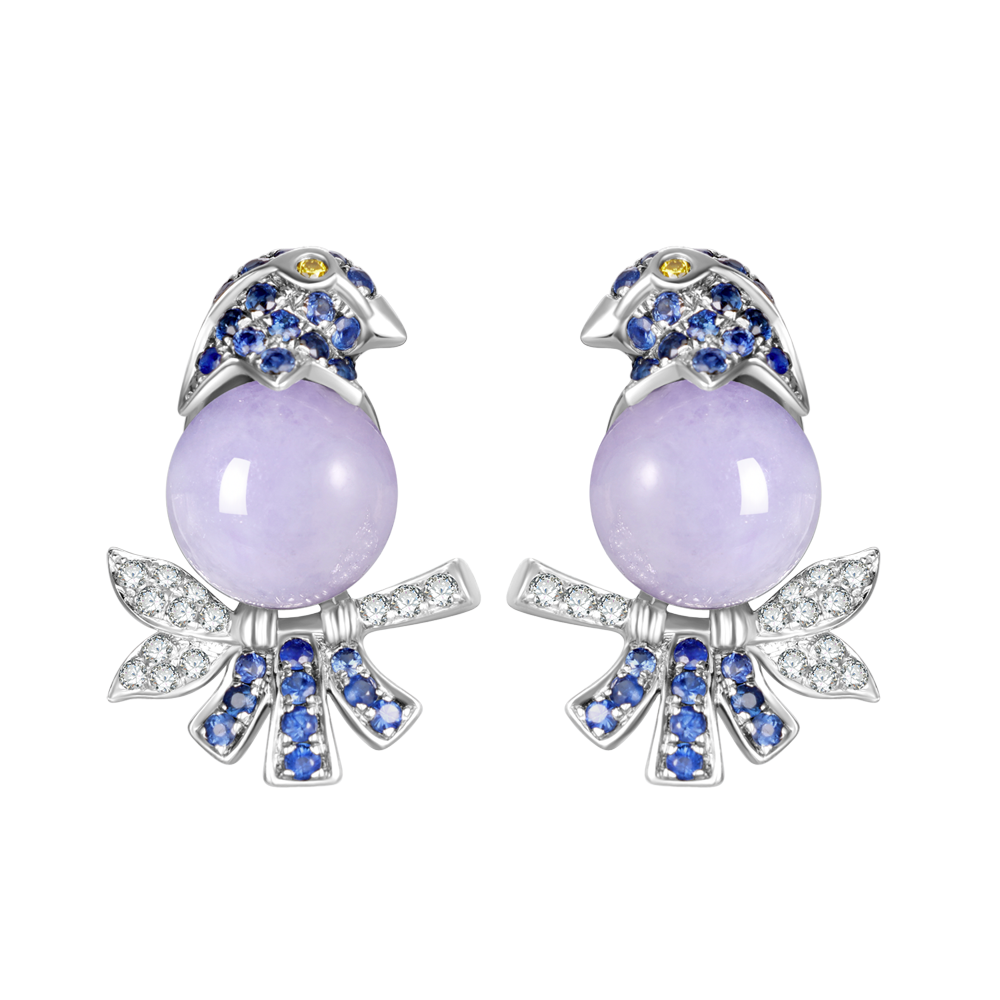 Garden Collection Lavender Jadeite, Sapphire and Diamond Earrings