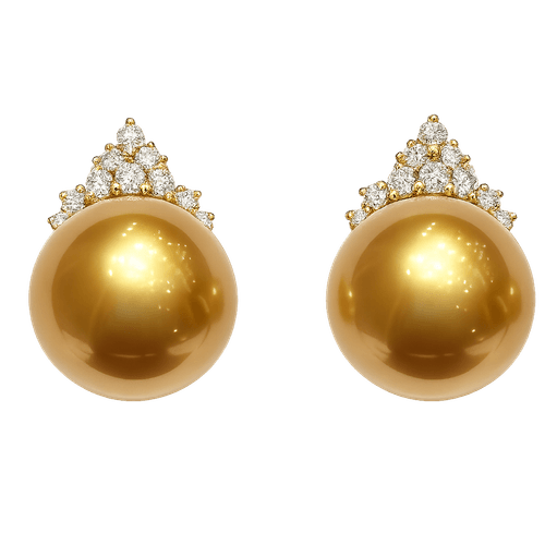 Classic Collection 18K Golden South Sea Pearl and Diamond Earrings