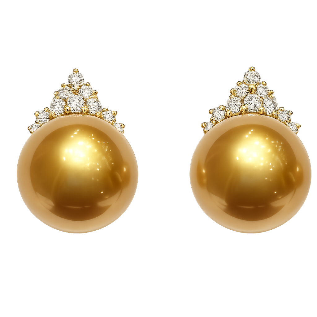 Classic Collection 18K Golden South Sea Pearl and Diamond Earrings