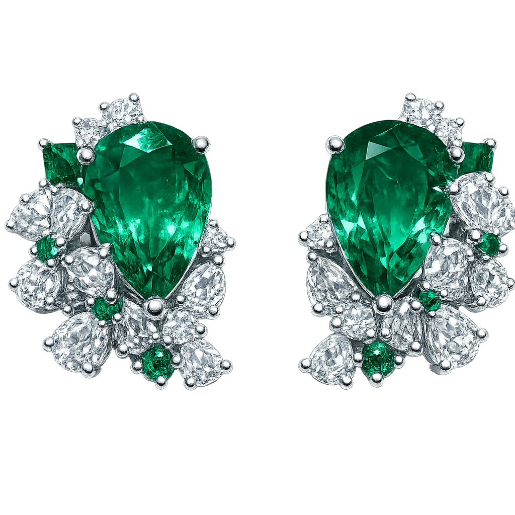 Rose Collection Emerald and Diamond Earrings Accompanied by GIA reports stating that 2 natural emeralds originate from Zambia have Minor clarity enhancement.