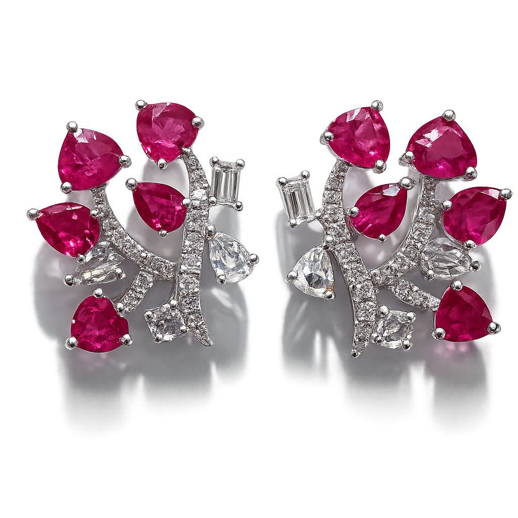 Rose Collection 18K Ruby and Diamond Earrings