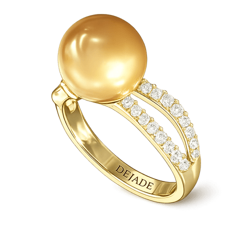 18K Yellow Gold Golden South Sea Pearl and Diamond Ring