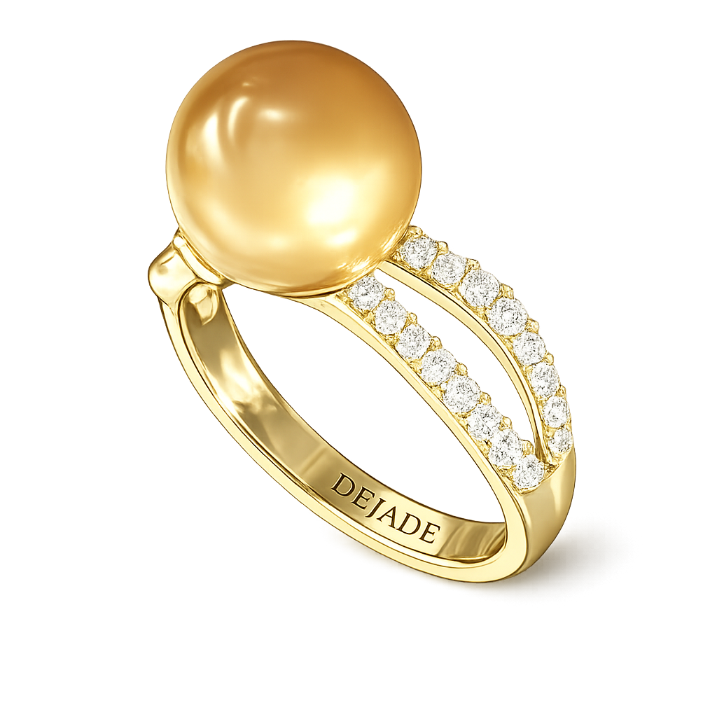 18K Yellow Gold Golden South Sea Pearl and Diamond Ring