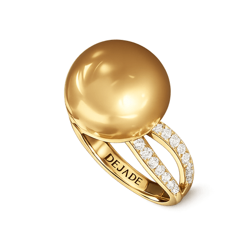 18K Yellow Gold Golden South Sea Pearl and Diamond Ring