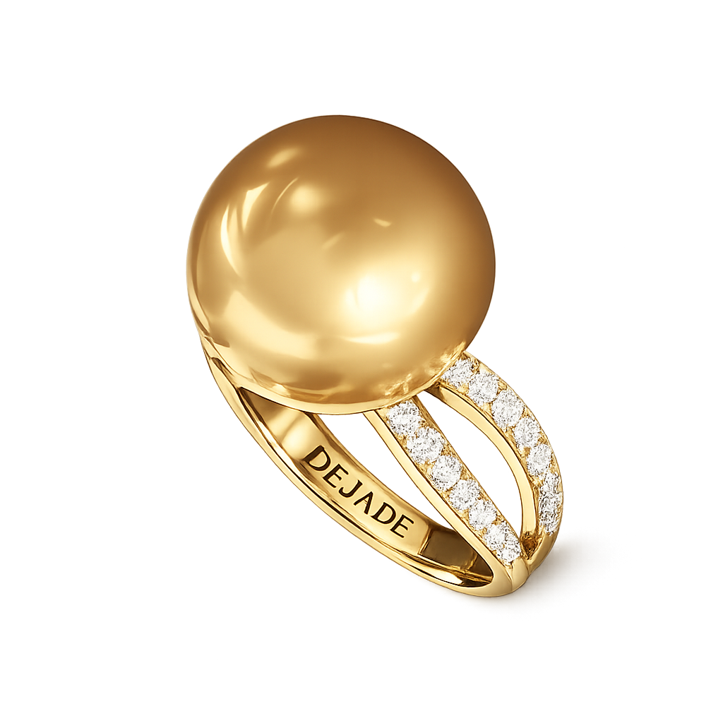 18K Yellow Gold Golden South Sea Pearl and Diamond Ring
