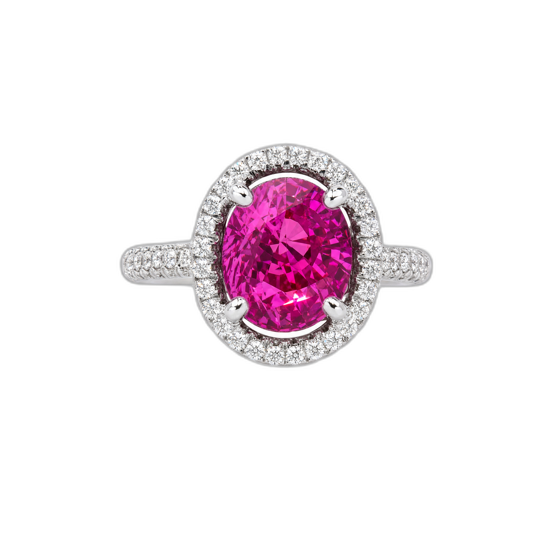 Accompanied by a GIA report stating that the pink sapphire is of Madagascar origin, treatments: no indications of heating (NTE).