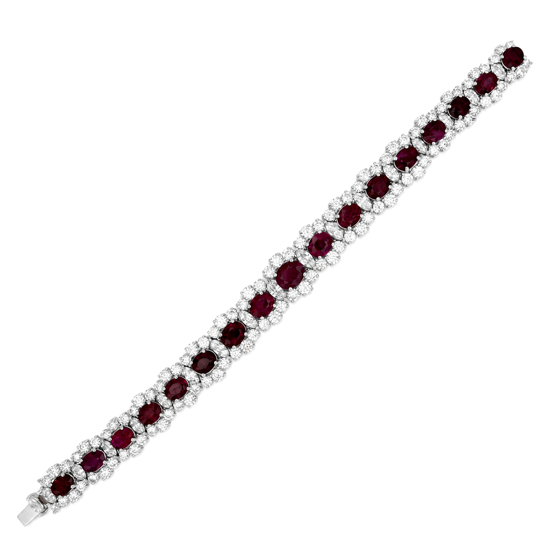 Accompanied by a report from AGL American Gemological Laboratories stating that the eighteen rubies are natural, with no indication of heat treatment and originate from Burma (Myanmar). 