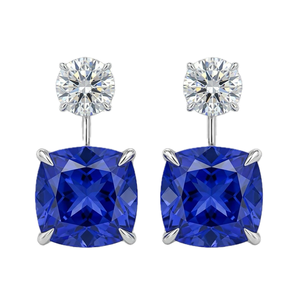 Accompanied by a GIA certificate stating the two Tanzanites are natural, "Violet Blue" in colour.