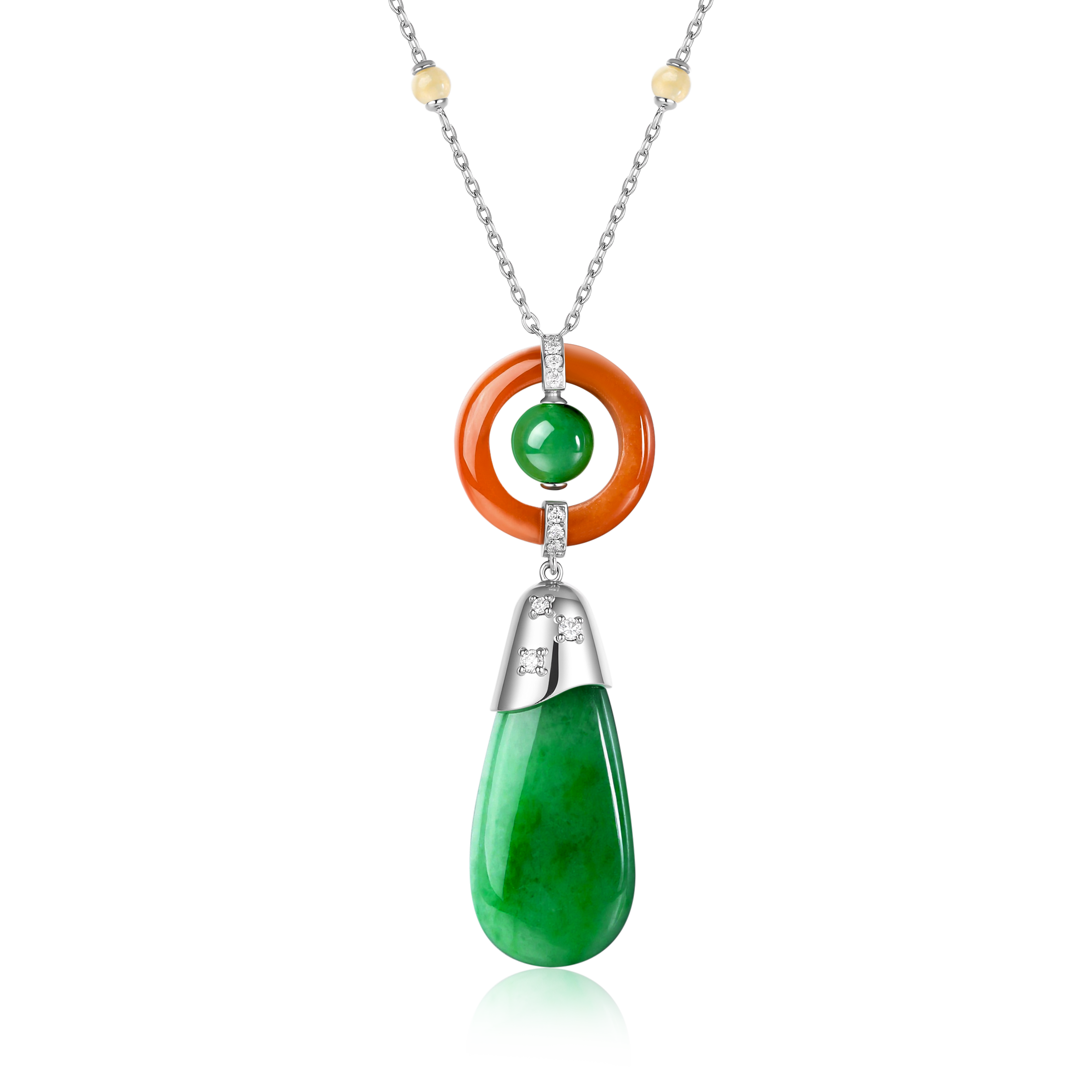 Katherine Collection Titanium Red Jadeite, Jadeite and Diamond Pendant Necklace