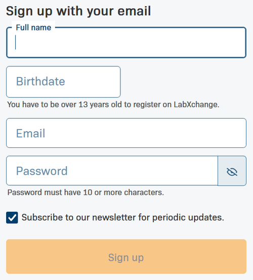 Screenshot of LabXchange form.