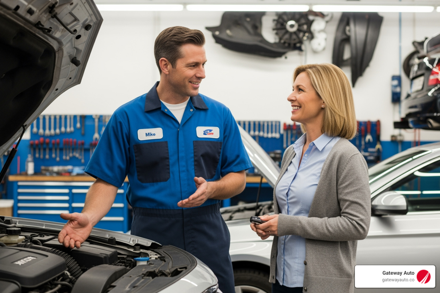 friendly mechanic talking to a customer - Auto Repair Omaha