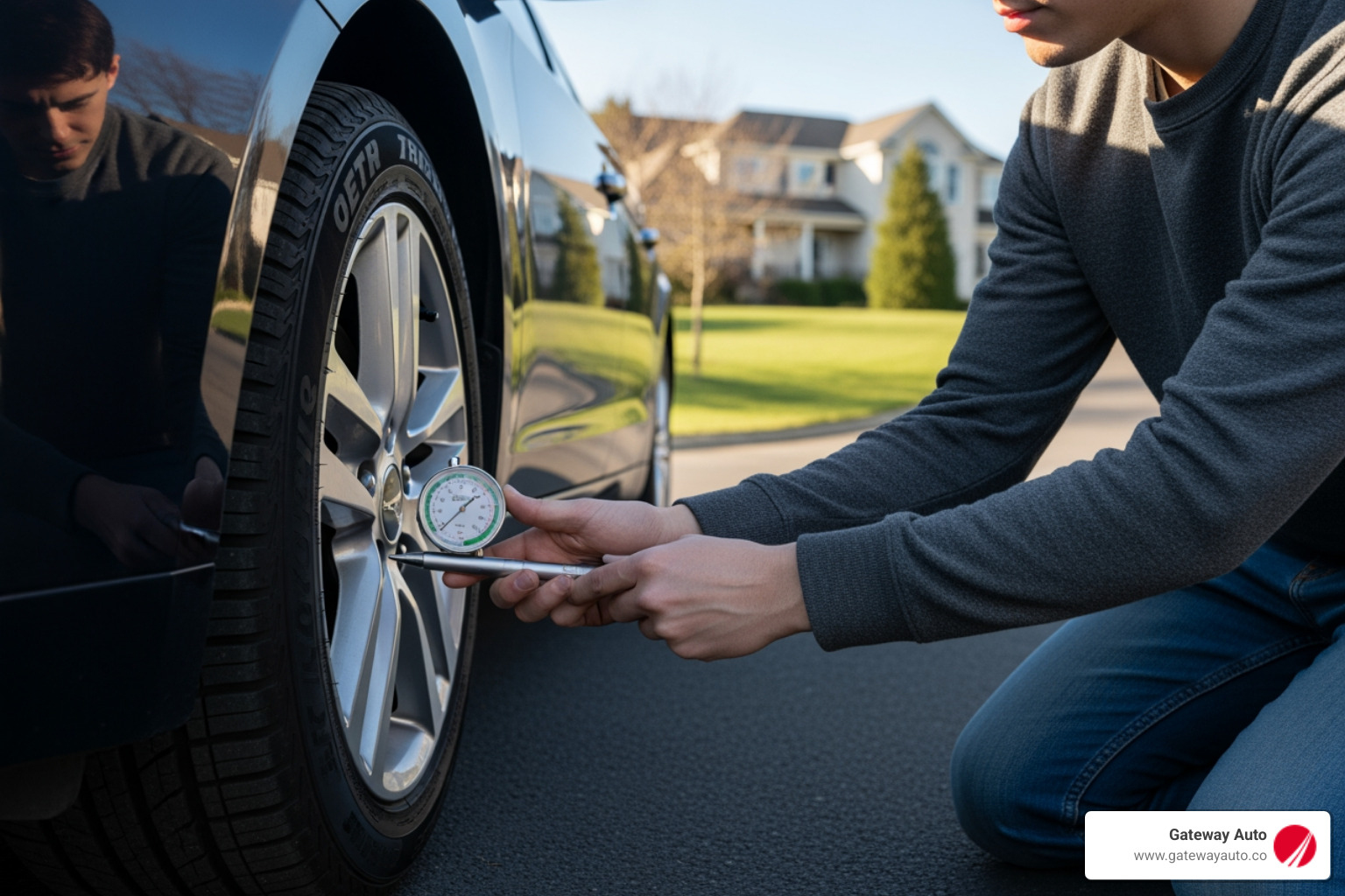person checking tire pressure - Vehicle inspection cost