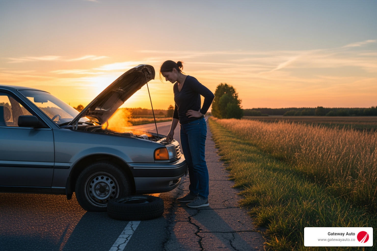 person looking stressed next to broken down car - auto repair payment plan