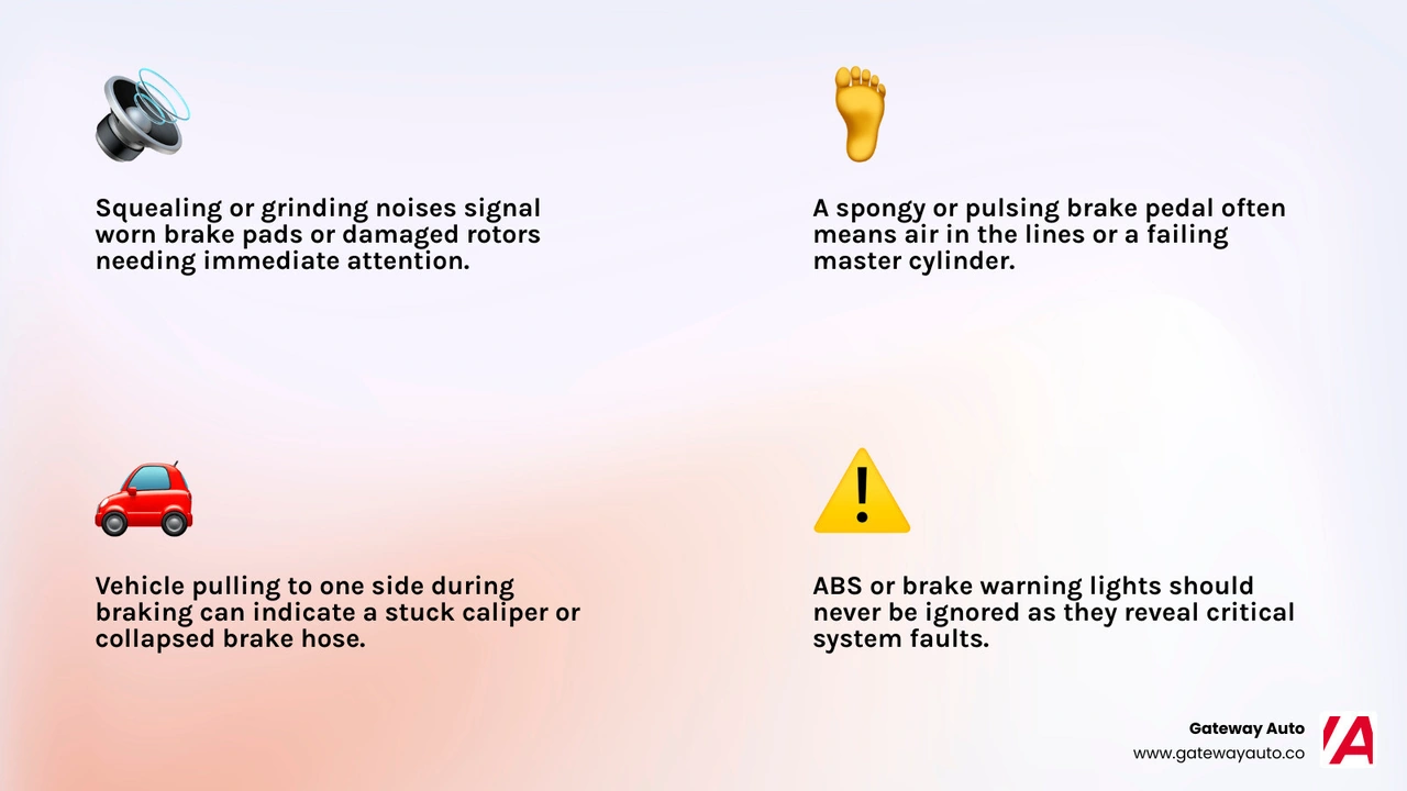 Infographic showing 8 warning signs you need brake repair and urgency levels infographic Infographic showing 8 warning signs you need brake repair and urgency levels infographic