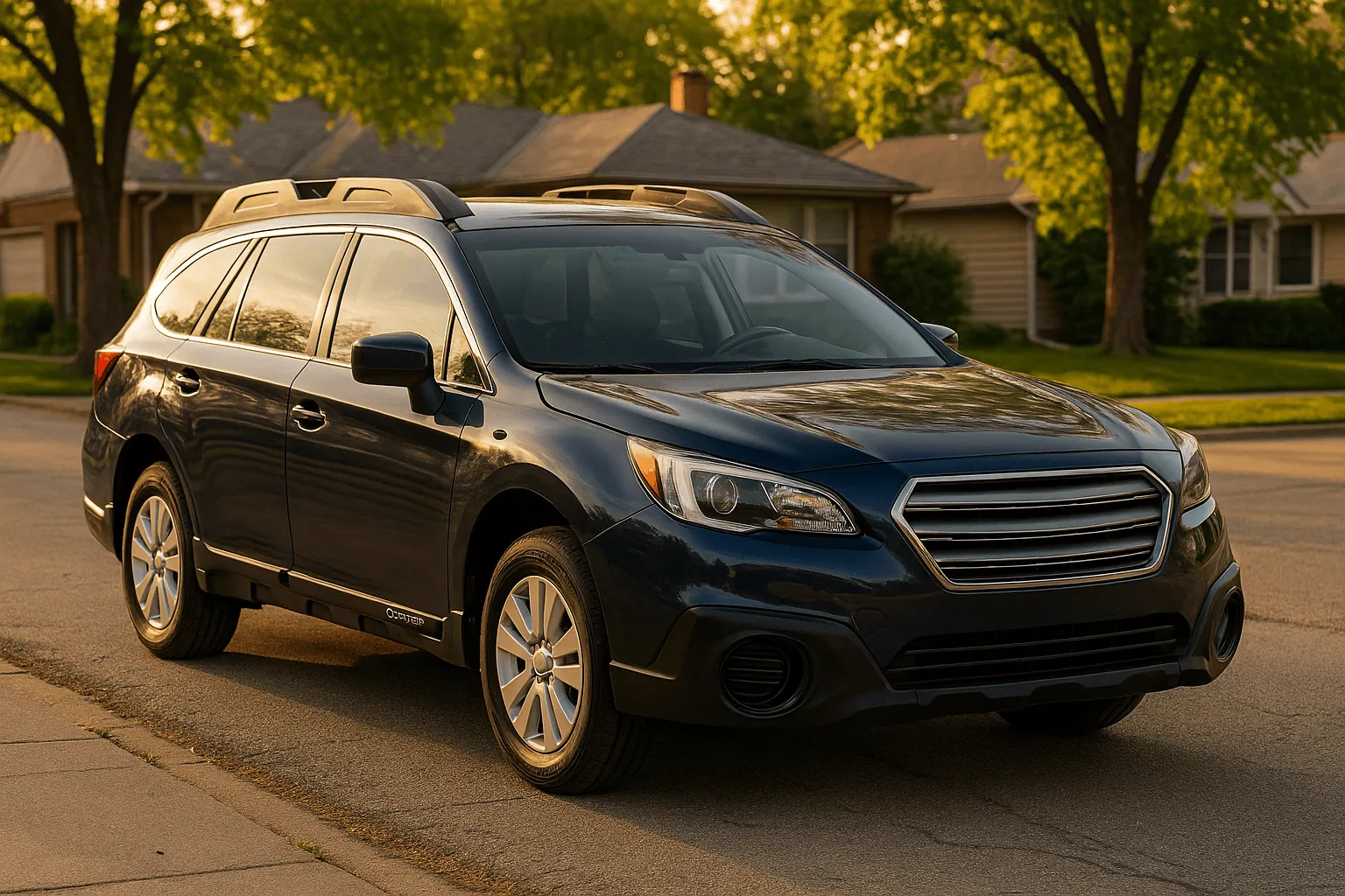 2015 Subaru Outback 2.5i Premium parked on street in Omaha after CV axle shaft replacement to fix persistent rattling noises from worn constant velocity joint