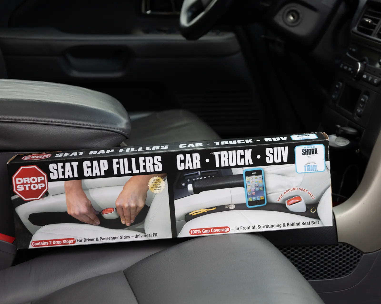 Seat gap filler box on a car seat