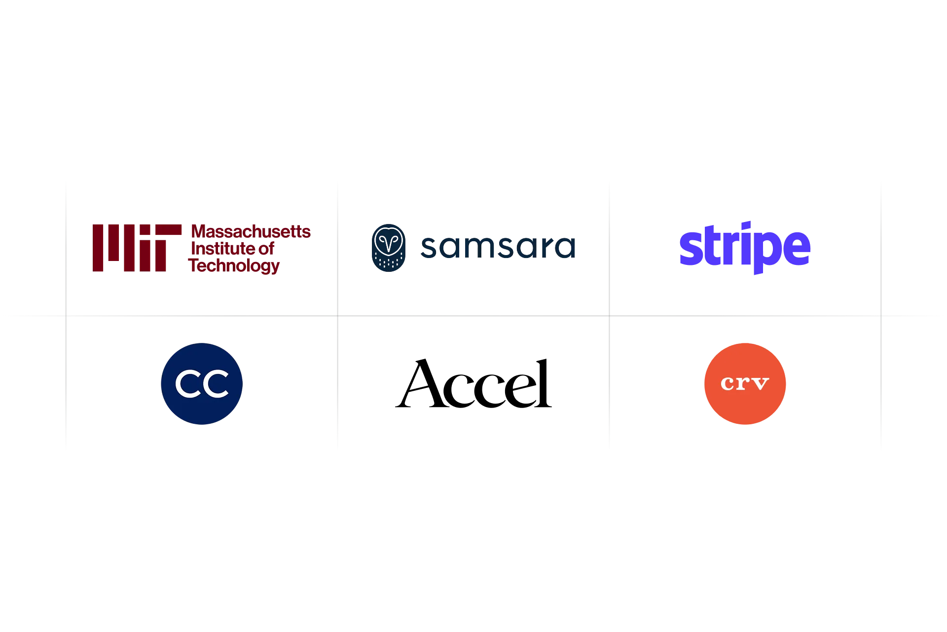 Grid of investor and company alum logos