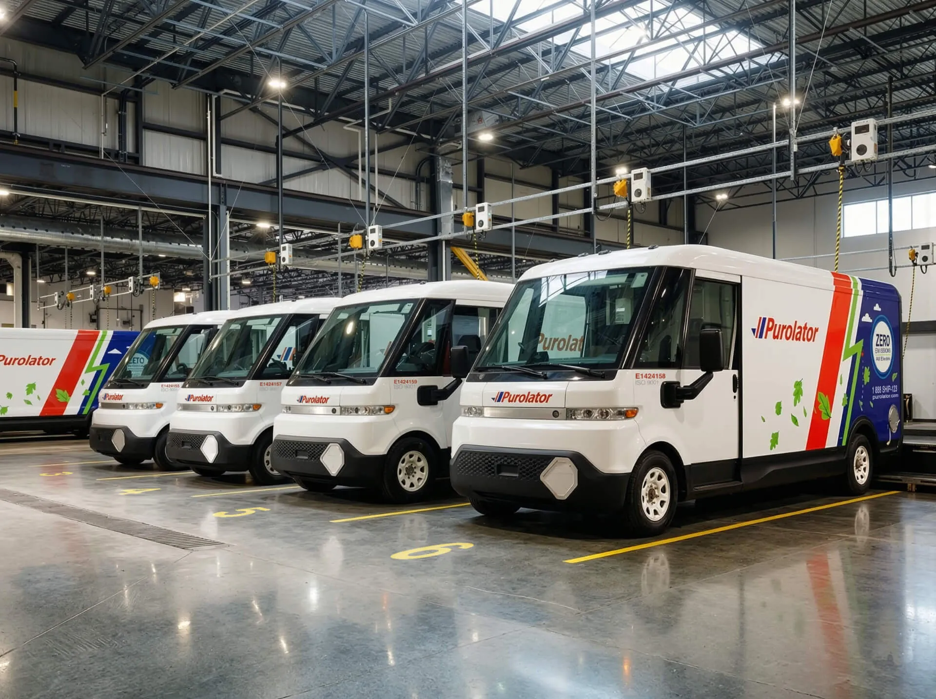 Purolator trucks in depot