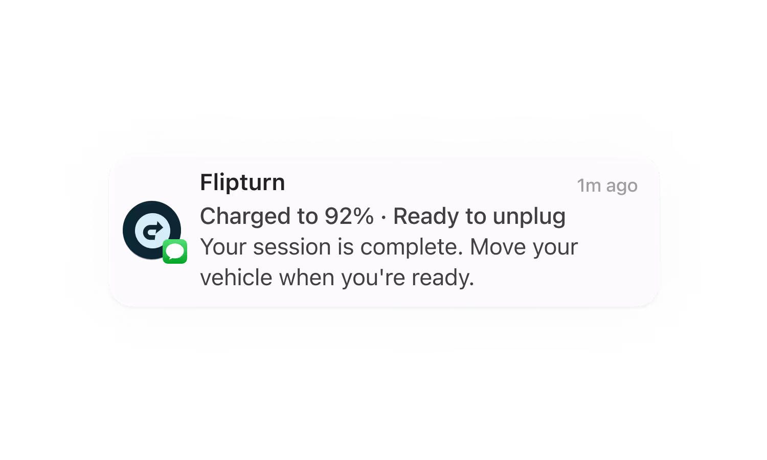 Flipturn automated driver notification sent when a charging session ends