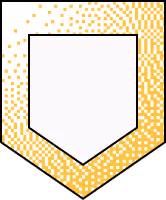 White shield-shaped emblem with a gold pixelated border.