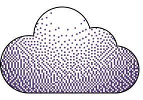Illustration of a cloud composed of purple squares and pixels, symbolizing digital cloud computing.