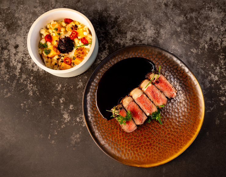 various plates with food on a table
