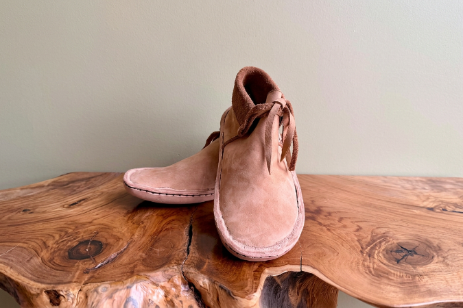 Pale pink leather moccasins