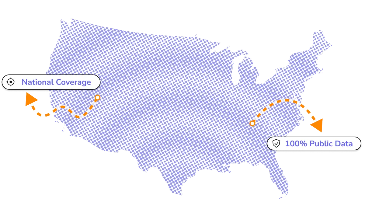 US map showing national data